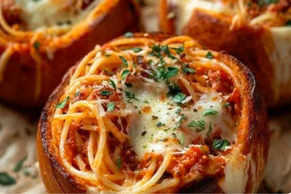 Spaghetti Garlic Bread Bowls